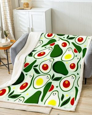 Manta de felpa de aguacate y mantas de aguacate linda manta de forro polar de frutas para niños y niñas, manta de sherpa de aguacate súper suave para cama, sofá King, 87 x