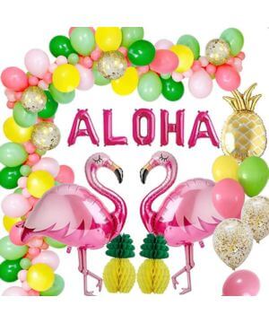 Decoracion Hawaiana Fiesta, Hawaiana Tropical Fiesta Decoración Aloha Pancarta Hawaiano Cumpleaños Globos Verano con Flamenco de piña Globos para Luau Fiesta hawaiana