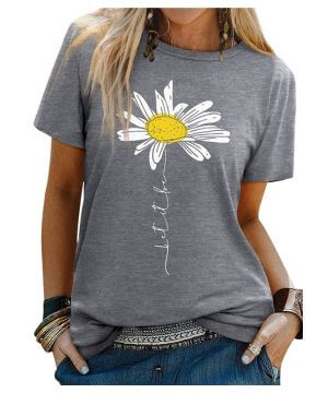 Camiseta de manga corta para mujer, diseño de margaritas