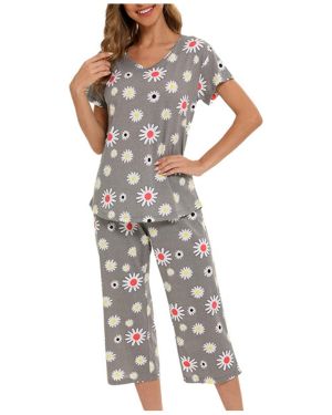 Conjunto de pijama de manga corta para mujer con pantalones capri, ropa de dormir