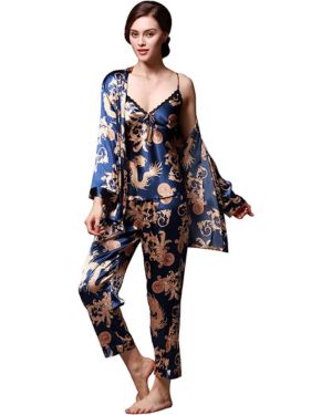 Pijama Mujer Verano Sexy Conjunto de Pijama Seda 5 Piezas Kimono Bata Robe de Bañ
