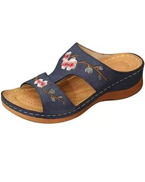 Sandalias de verano con flores cómodas sandalias de tacón bajo para caminar con diseño de flores para mujer, sandalias de verano