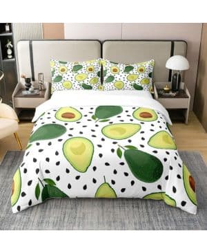 100_ algodón orgánico aguacate funda nórdica para niños, bonito juego de ropa de cama de aguacate 155 x 220