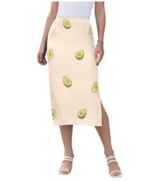 Aguacate Tropical Fruit Patrón Tela Orgánica Mujeres Faldas Cintura Alta Longitud Midi Casual Split