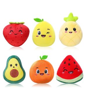 Aoriher 6 Juguetes de Peluche de Frutas Lindas Pequeñas Llaveros de Mochila Bolso de Fresa Aguacate de felpa