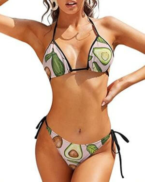 Conjunto de bikini para mujer, diseÃ±o de aguacate, dibujado a mano, dos piezas, parte superior triangular, traje de baÃ±o con lazo lateral