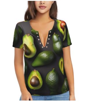 Blusa fluida con estampado de aguacate para mujer, cuello en V, blusas de talla grande con mangas cortas
