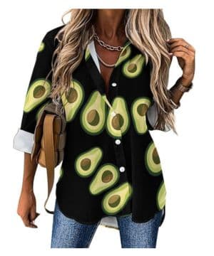 Blusas de corte de aguacate para mujer, estilo informal, de manga larga, con botones, estilo hawaiano