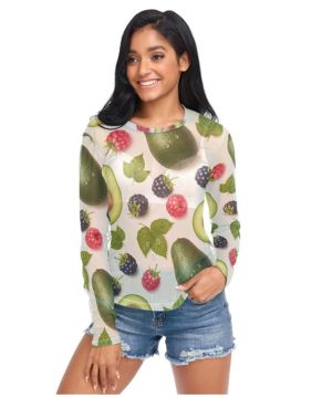 Blusas de malla para mujer, diseño de aguacates, blusas de manga transparente para mujer, tallas S-XXL