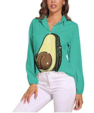 CZZYH Tops de manga larga para mujer, divertidas blusas y camisas de aguacate de dibujos animados para mujer II