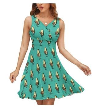 CZZYH Vestidos de verano con cuello en V para mujer, vestido de diseño de cintura alta, divertidos vestidos de aguacate