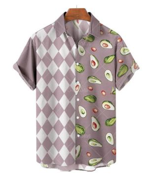 Camisa Hawaiana Hombre,Camisas Hawaianas Funky Camisa Con Estampado De Frutas Tropicales Patrón De Aguacate Camiseta Hawaiana Camisas De Costura Casual De Verano Top