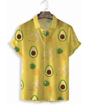 Camisa Hawaiana, Moda Amarillo Aguacate Piña Fruta Patrón Hombres Manga Corta Camisa De Playa Botón Abajo Verano Camisas Casuales Estampado Tropical Secado Rápido Fi