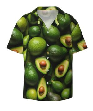 Camisa hawaiana con estampado de aguacate para hombre, casual, floral, con botones, camisa tropical de manga corta