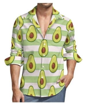 Camisas de manga larga con botones para hombre, lindas camisas de aguacate, color verde marino, casual, con cuello en V