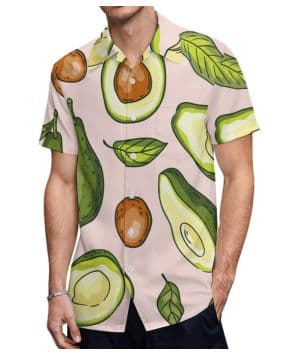 Camisas hawaianas veganas de aguacate para hombre, de manga corta, casual, con botones, para vacaciones y playa