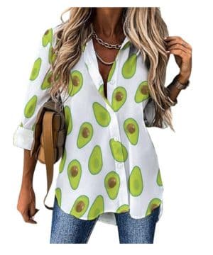 Cmagnifico Blusa de manga larga para mujer, diseño de aguacate, con botones, para fiesta de trabajo