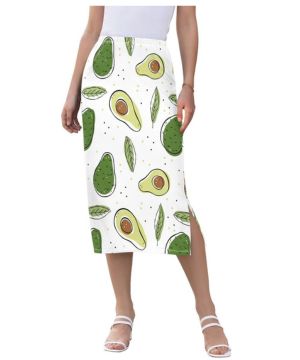 Color Aguacate Tropical Frutas Faldas Midi de Cintura Alta para Juniors Falda Doble Split de Moda para Primavera