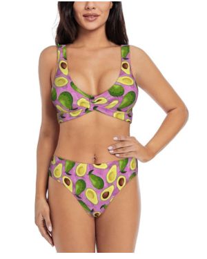 Conjunto de bikini de dos piezas con estampado de aguacate y hojas tropicales para mujer