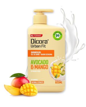 Dicora Urban Fit Gel de Ducha con Vitamina E, Mango & Aguacate Gel de Baño Nutritivo e Hidratante