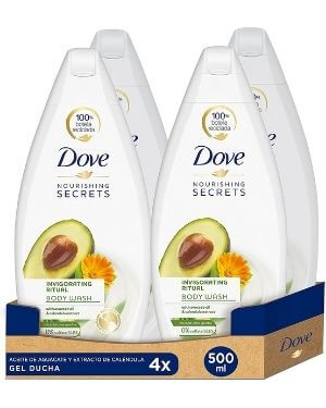 Dove Aceite de Aguacate y Extracto de Caléndula Gel de Ducha 500 ml - [Pack de 4