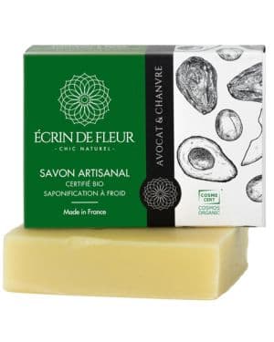 Écrin De Fleur - Jabón Artesanal Ecológico de Aguacate y Cáñamo, Supergraso, Saponificado en Frío, 1x90g