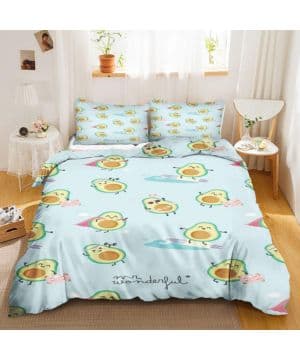 Juego de ropa de cama con estampado de aguacate, funda nórdica con dibujos animados de aguacate