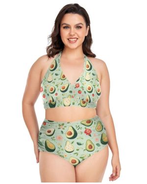 Frutas Tropicales De Aguacate Flor De Margarita Conjuntos de Bikini Mujer Dos Piezas Tallas Grandes Traje de Baño Push Up Cintura Alta