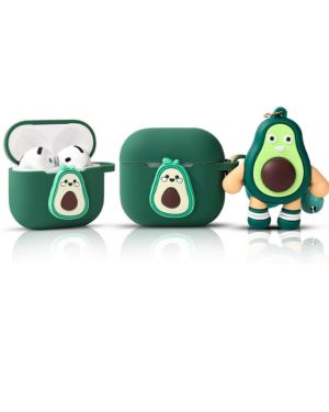 Funda protectora compatible con Apple Airpods 4, divertida y bonita funda de dibujos animados con llavero de muñeca (aguacate)