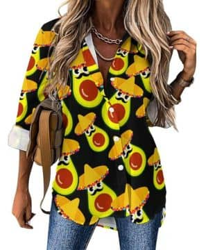 Funny Mexico Aguacate - Blusas hawaianas con botones para mujer, camisetas de manga larga