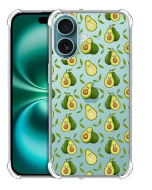 GlamCase Funda transparente para iPhone 16 Plus, iPhone 16 Plus, diseño de fruta de aguacate