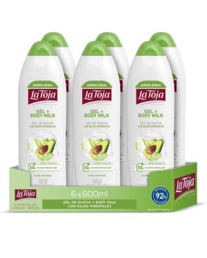 La Toja Gel de Ducha y Body Milk Avocado, pack de 6 de 600 ml (3600 ml), Piel Radiante, Suave y Saludable