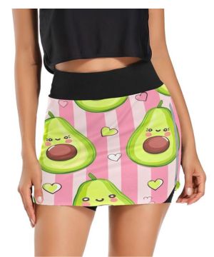 Linda falda de golf para mujer, color verde, con estampado de aguacate, faldas de cintura alta para control de abdomen