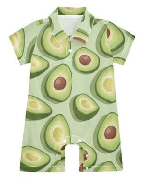 Linda ropa de algodón de aguacate de dibujos animados para bebé, cuello de polo, para el mes de bebé, ropa de pierna corta