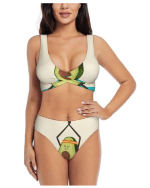 Lindo traje de baño de yoga con estampado de aguacate para mujer, conjunto de bikini de cintura alta