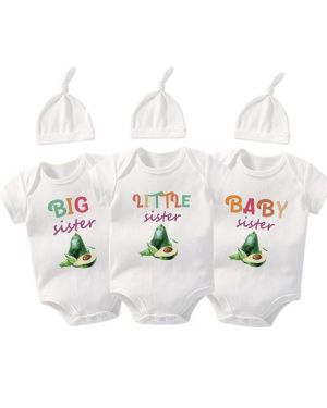 QIANWANYI Bebé Twins Bodysuits S aguacate nuevos trillizos body bebé mamelucos chica traje divertido sombrero conjunto - blanco - 6-9 meses