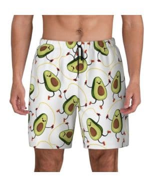 Traje de baño divertido para hombre con estampado de aguacates con forro de compresión, traje de baño de secado rápido