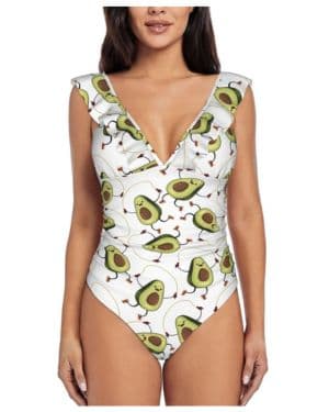 aje de baño sexy de una pieza con estampado de aguacates de dibujos animados para mujer