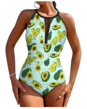 Trajes de baño para Mujer con Cuello Redondo y Estampado de aguacates de Dibujos Animados