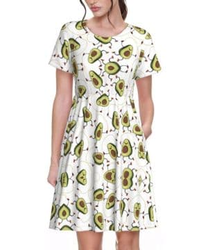 UVBDF Vestido de verano divertido de aguacates de dibujos animados para mujer, camiseta casual de manga corta