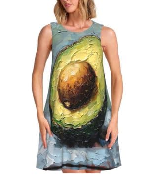 XTYGETY Vestido de verano sin mangas con cuello redondo y estampado de aguacate para mujer