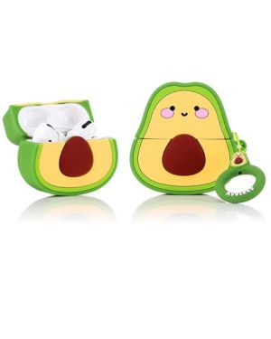 Funda de Silicona Compatible con Airpods Pro Case Cover Divertida de Dibujos Animados en 3D[Serie de Frutas y Verduras] (Aguacate Sonriente)