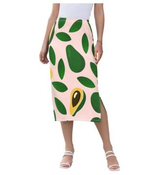 ZRWLUCKY Hermoso aguacate tropical fruta abstracta de las mujeres de cintura alta falda midi
