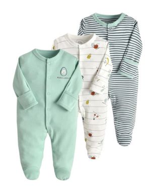 Bebé Niñas Niños Mono Peleles Algodón Pijama Mameluco de Manga Larga Pack de 3 por 0-12 Meses