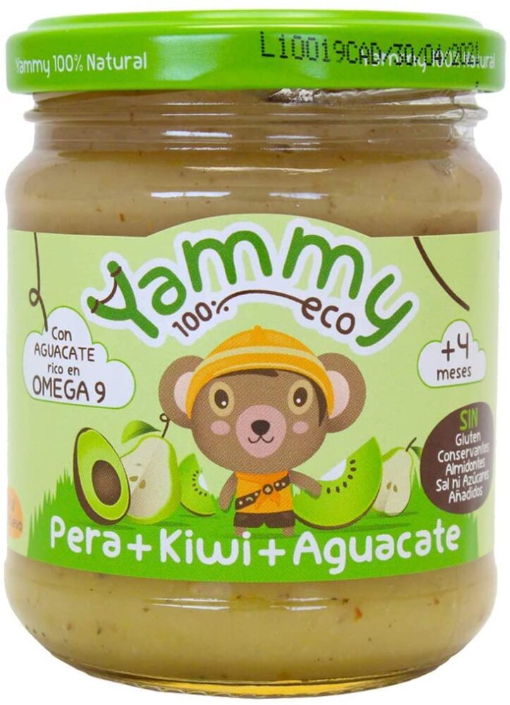 Yammy Potito 100% Ecológico de Frutas ( Pera, Kiwi, Aguacate) - 12 tarritos de 195 gr. - 100% natural / 100% ecológico potito de palta, aguacate y avocado