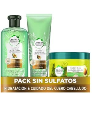 Herbal Essences Sin sulfatos ni Siliconas Paquete Champú + Acondicionador + Mascarilla Aloe y Aguacate