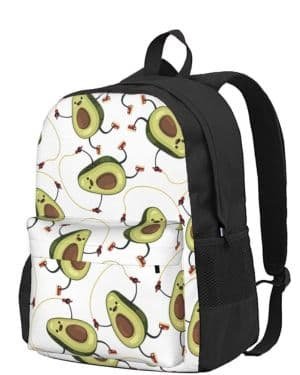 Mochila divertida con estampado de aguacates y dibujos animados para adultos, resistente al agua, ligera