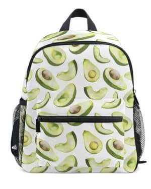 Mochila para niños con diseño de aguacate de frutas y aguacate para niños pequeños con correa para el pecho
