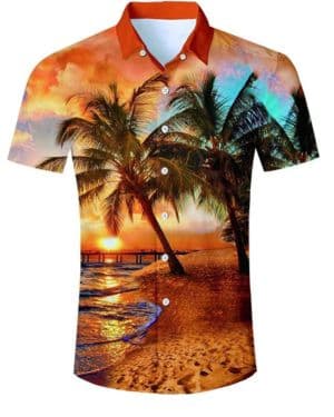 Hombres Palmera Camisa Hawaiana Manga Corta Camisas Playa Verano