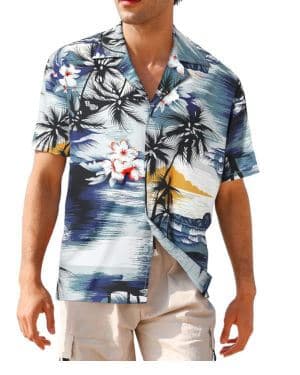 Camisa Hawaiana Hombre Camisas Hombre Manga Corta de Vacaciones Funky de Aloha Verano Playa Casual Camiseta S-5XL Palmera Azul